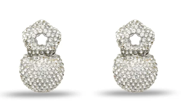 Pave semi sphere hinged from a pave star post.