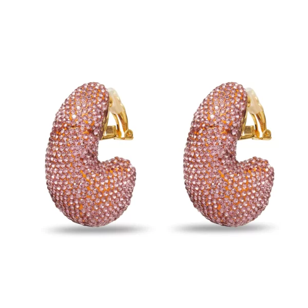SHELL PINK PAVE DOME HOOP CLIP ON EARRINGS.