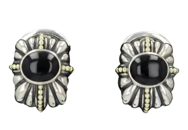 Stephen Lagos Sterling Silver Onyx Earrings with Gold Beading. Stephen Lagos Sterling Silver Onyx Earrings with Gold Beading.