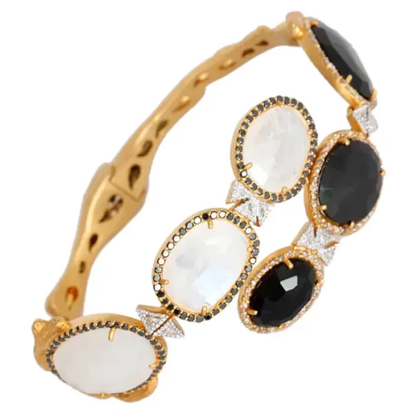 White Moonstone and Black Spinel Statement Bracelet with 2.71 Carat Diamonds.
