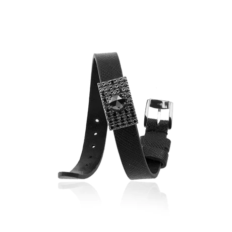 YEPREM HIM single wrap leather bracelet adorned with black diamonds.