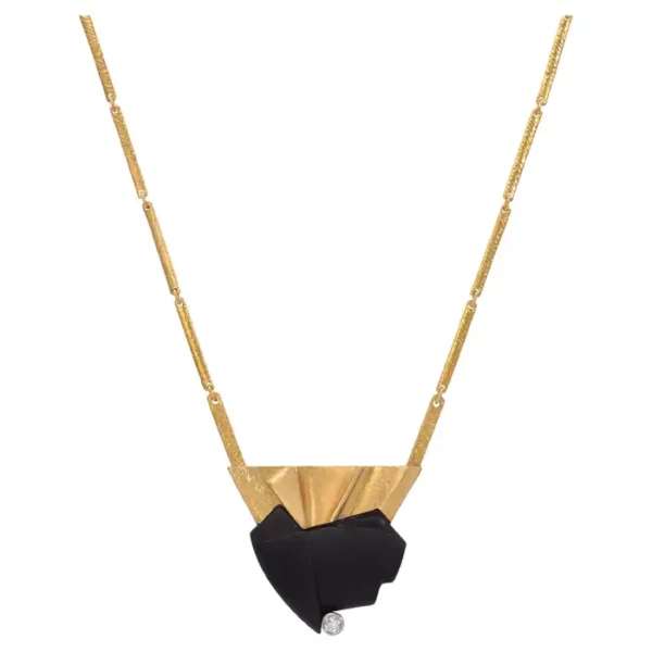 Zoltan Popovitz for Lapponia Onyx, Diamond, and Gold Necklace 1990.