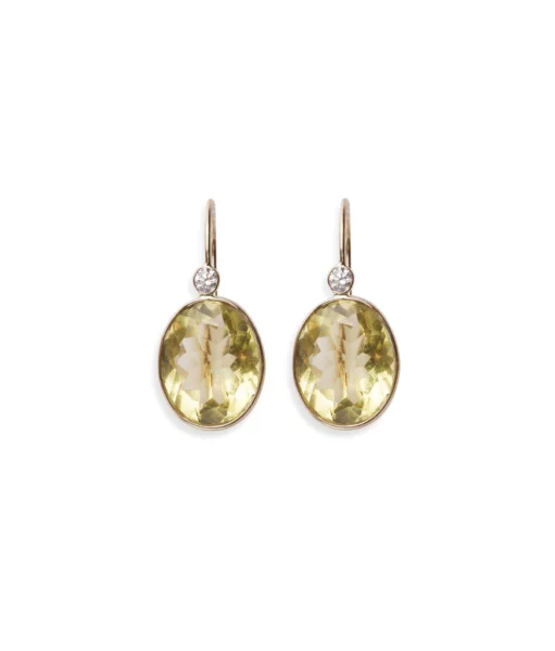 14k Gold Pool Earrings in Lemon Quartz & Diamond. 14k Gold Pool Earrings in Lemon Quartz & Diamond.