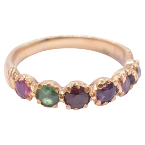 18K Five Stone Victorian Half Hoop REGARD Ring.