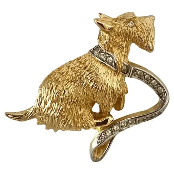 1980s Burberrys Terrier Dog Gold Plated Brooch.
