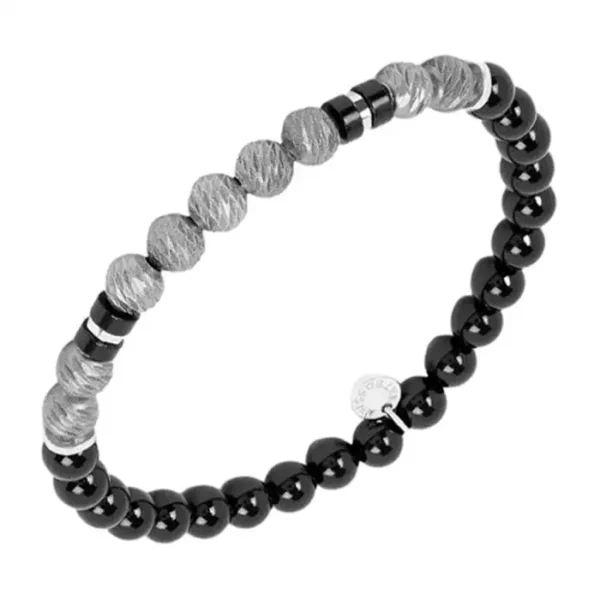 Argento Graffiato Bracelet with Agate in Rhodium Sterling Silver, Size L. Argento Graffiato Bracelet with Agate in Rhodium Sterling Silver, Size L.