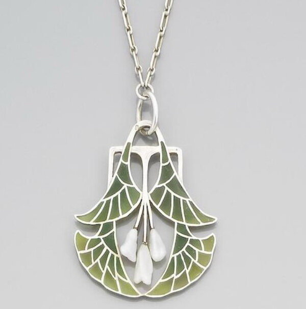 Art Nouveau necklace in silver with stained glass enamel, Levinger und Bissinger, Germany, circa 1905.