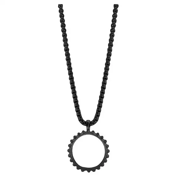 Black IP Plated Stainless Steel Lens Gear Necklace. Black IP Plated Stainless Steel Lens Gear Necklace.