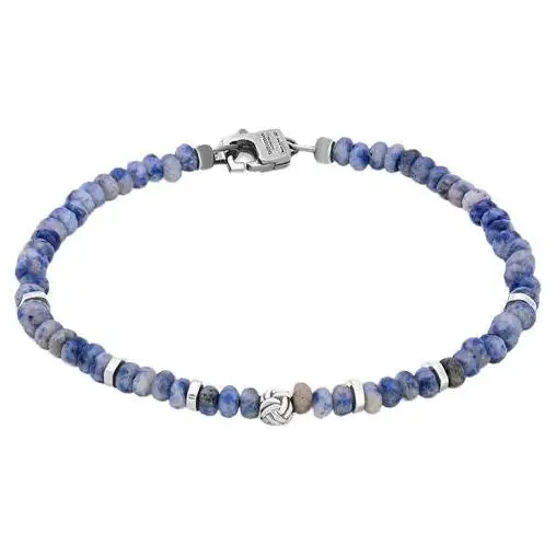 Black Rhodium Plated Sterling Silver Nodo Bracelet with Sodalite, Size S. Black Rhodium Plated Sterling Silver Nodo Bracelet with Sodalite, Size S.