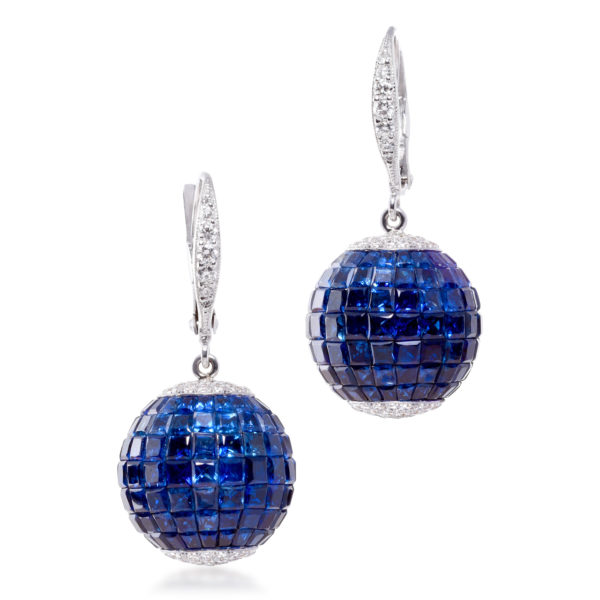 Blue Sapphire & Diamond Ball Earrings.