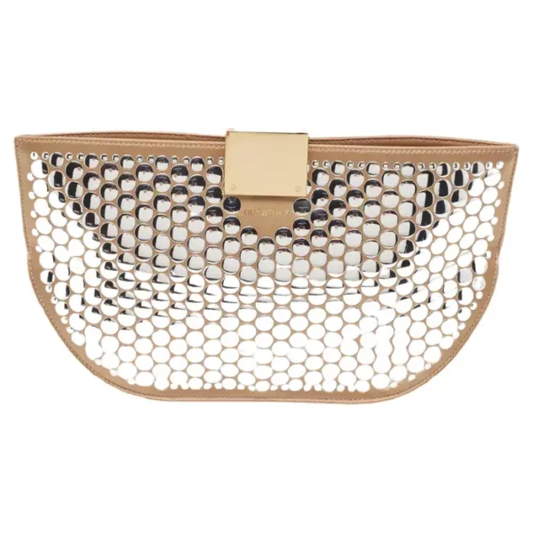 Burberry Beige Satin Studded Olympia Clutch.