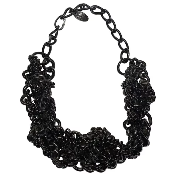 Burberry Black Enamel Large Chain Link Necklace.