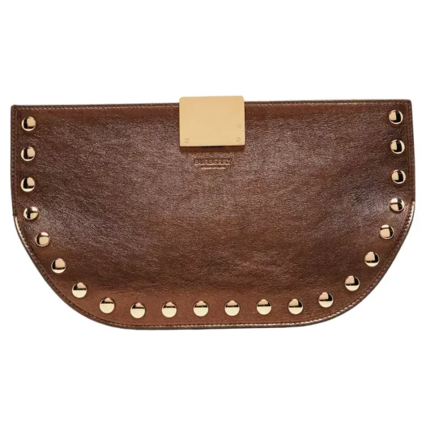Burberry Bronze Leather Studded Olympia Clutch.