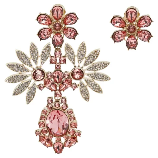 Burberry Daisy Floral Crystal Gold Tone Earrings.