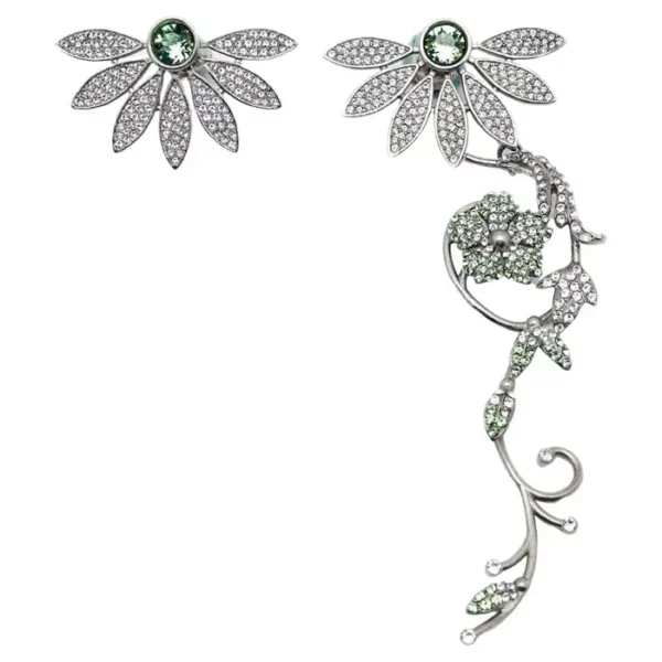 Burberry Half Daisy Crystal Silver Tone Asymmetric Stud Drop Earrings.