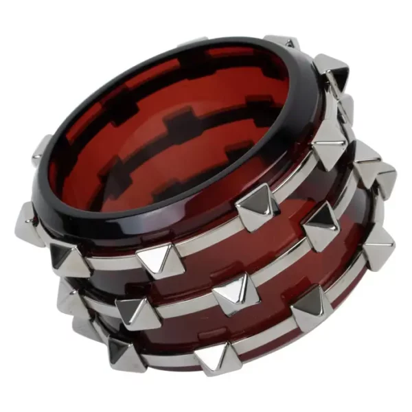 Burberry Red Acrylic and Chrome Massive Studded Bangle Bracelet in Box.