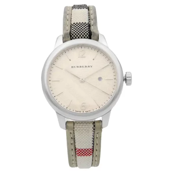 Burberry The Classic Round Steel Silver Guilloche Quartz Ladies Watch.