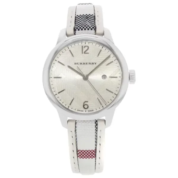 Burberry the Classic Round Silver Guilloche Steel Quartz Ladies Watch.