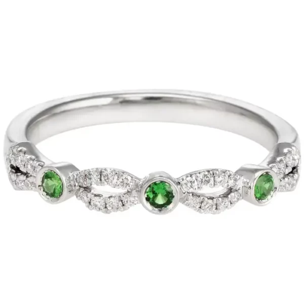 Estate Kirk Kara Diamond Tsavorite Garnet Ring Platinum Wedding Band.