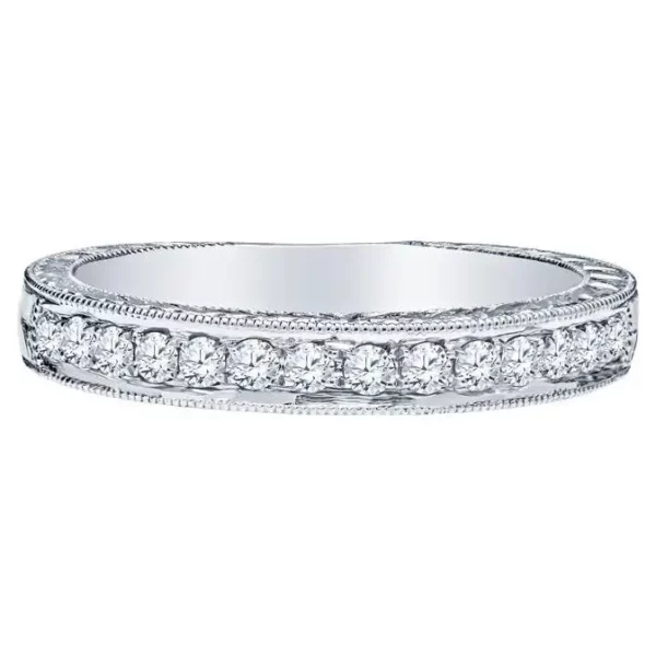 Kirk Kara 18 Karat White Gold Diamond Hand Engraved Wedding Band.