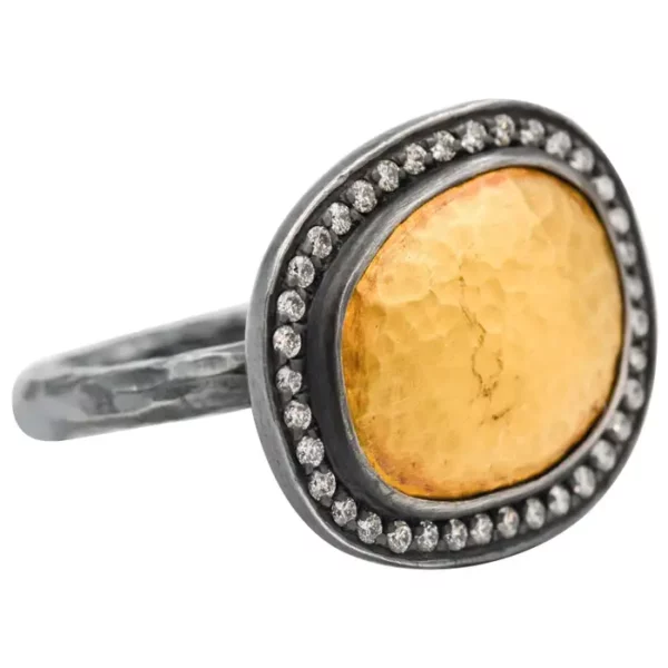 Lika Behar .48 Carat Diamonds Oxidized Silver Gold Reflections Ring. Lika Behar .48 Carat Diamonds Oxidized Silver Gold Reflections Ring.