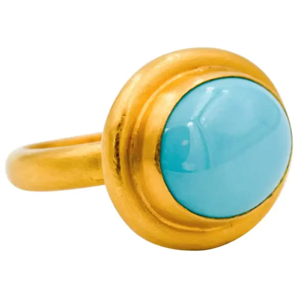 Lika Behar Gold Hammered Ring with Sleeping Beauty Turquoise. Lika Behar Gold Hammered Ring with Sleeping Beauty Turquoise.