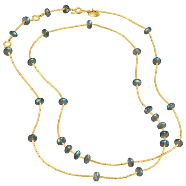 Lika Behar Labradorite Pure 24 Karat Gold Multilength Long Necklace. Lika Behar Labradorite Pure 24 Karat Gold Multilength Long Necklace.