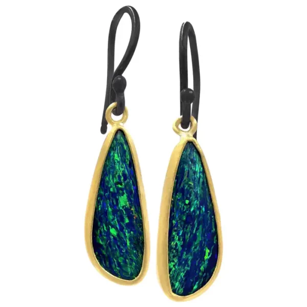Lika Behar Opal Doublet 24 Karat Gold Oxidized Silver Dangle Drop Earrings. Lika Behar Opal Doublet 24 Karat Gold Oxidized Silver Dangle Drop Earrings.