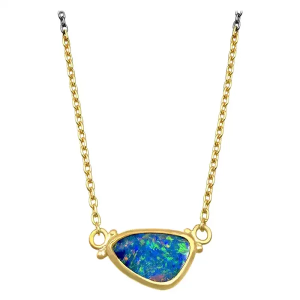 Lika Behar Opal Doublet 24 Karat Gold Oxidized Silver Drop Necklace. Lika Behar Opal Doublet 24 Karat Gold Oxidized Silver Drop Necklace.