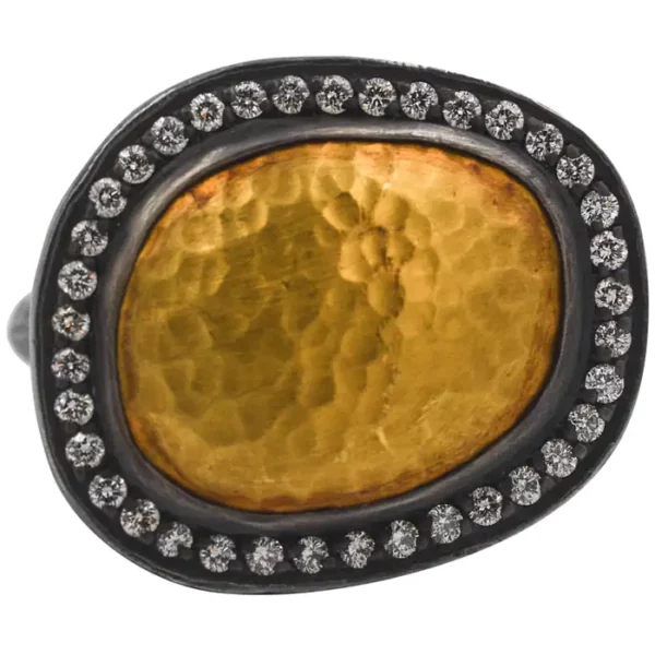 Lika Behar Reflections Diamond Silver Hammered Gold Ring. Lika Behar Reflections Diamond Silver Hammered Gold Ring.