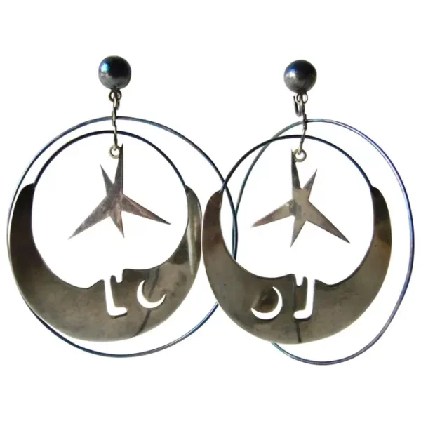 Los Castillo Mexican Sterling Silver Moon And Stars Mobile Earrings.