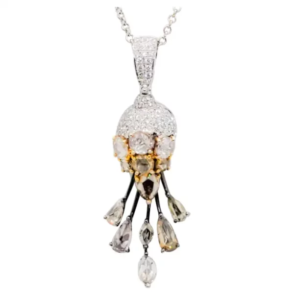 Lugano Estate Brown and White Multi Shape Necklace in 18 Karat 2 Tone Gold.