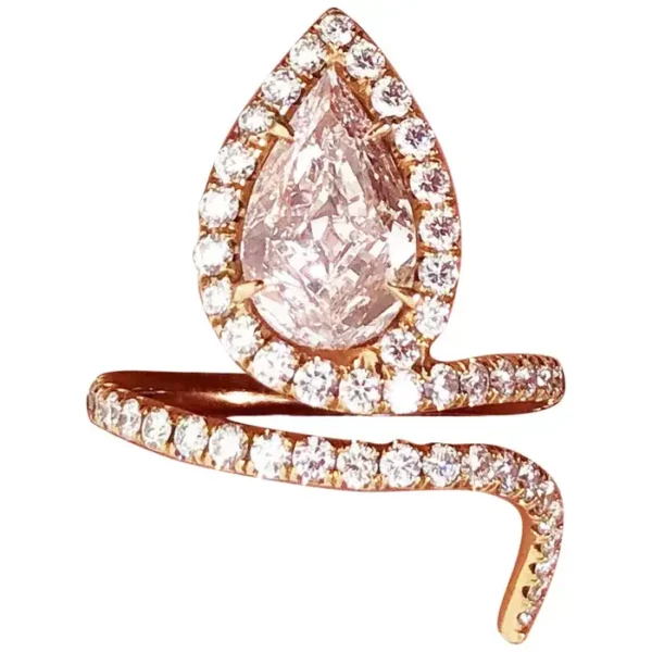 Lugano GIA Natural Fancy Light Pink Pear Shape Diamond Ring in 18 Karat Gold.