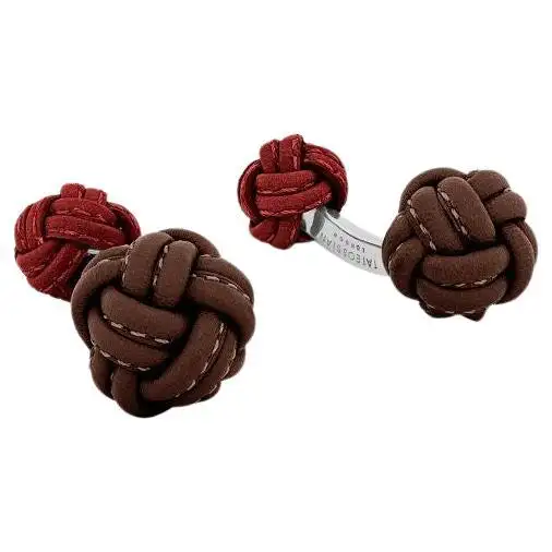 Nodo Pelle Cufflinks in Brown & Red Leather. Nodo Pelle Cufflinks in Brown & Red Leather.