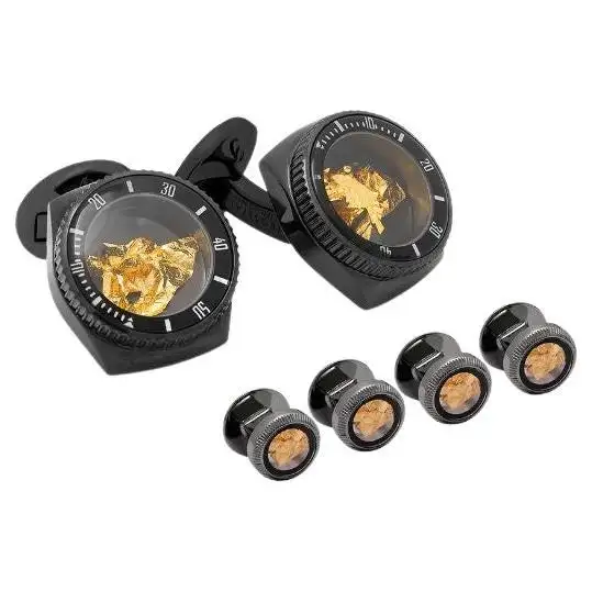 Rollo Gold Leaf Stud Set in Black IP Steel. Rollo Gold Leaf Stud Set in Black IP Steel.