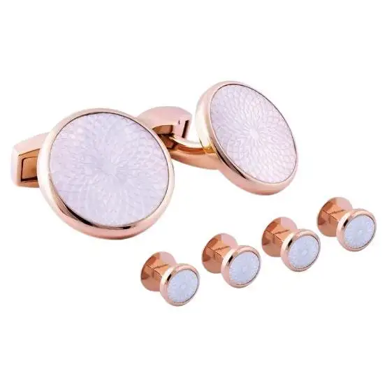 Rotondo Guilloche Stud Set with Rose Gold Plated Stainless Steel. Rotondo Guilloche Stud Set with Rose Gold Plated Stainless Steel.