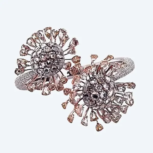 Signed Lugano 30 Carat Mixed and Round Brilliant Colored Diamond Cuff Bracelet.