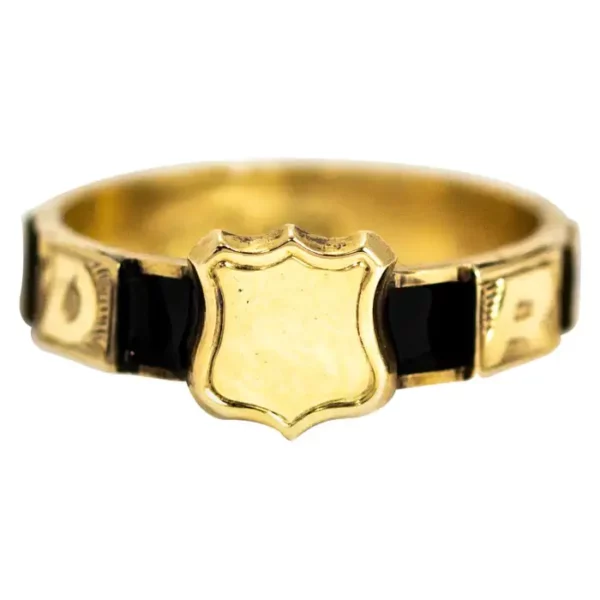 Victorian 10 Karat Gold and Black Enamel Regard Ring.