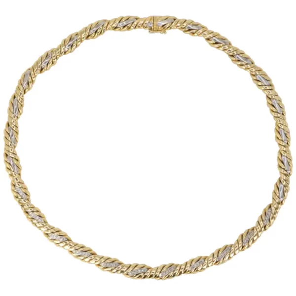 Vintage 2 Tone Gold Rope Necklace Set with Diamonds.
