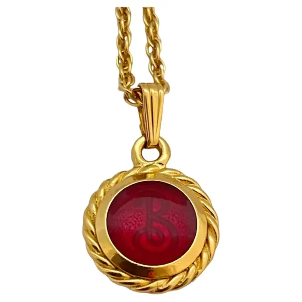 Vintage BURBERRY'S logo gold red enamel designer runway necklace.