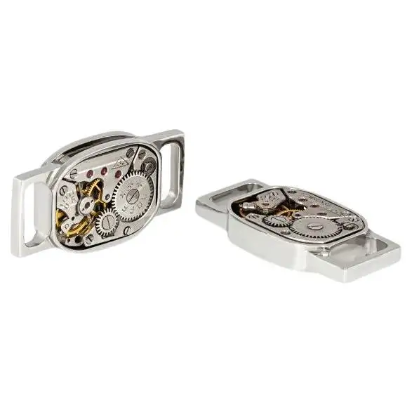 Watch Movement Tonneau Shoe Links in Shiny IP Steel. Watch Movement Tonneau Shoe Links in Shiny IP Steel.