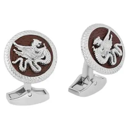 Wyvern Cufflinks with Brown Leather. Wyvern Cufflinks with Brown Leather.
