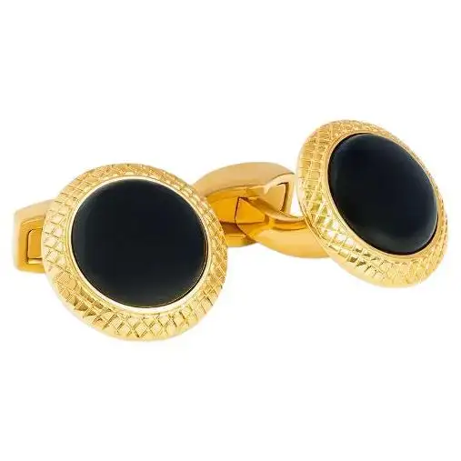 Yellow Gold Plated Bullseye Cufflinks with Onyx. Yellow Gold Plated Bullseye Cufflinks with Onyx.