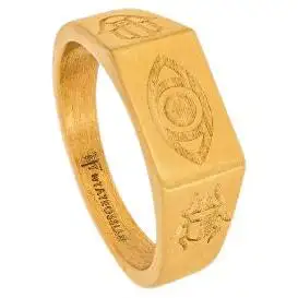 Yellow Gold Plated Stainless Steel Protective Amulet Ring, Size S. Yellow Gold Plated Stainless Steel Protective Amulet Ring, Size S.