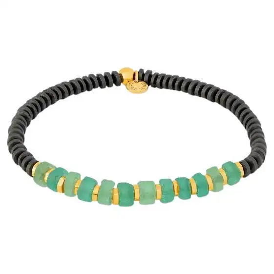Yellow Gold Sterling Silver Hematite Imperial Bracelet with Roman Glass, Size M. Yellow Gold Sterling Silver Hematite Imperial Bracelet with Roman Glass, Size M.