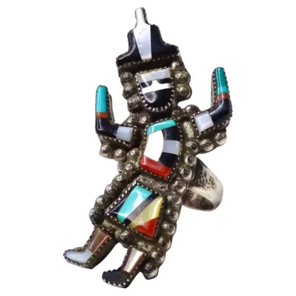 AC Zuni Signed Navajo Artisan Inlay Ring.