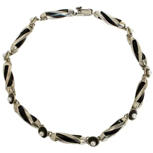 Antonio Pineda Obsidian and Pearl Necklace on Silver.