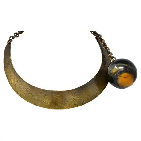 Art Smith 1950's Modernist Tiger's Eye Brass Sphere Vintage Collar Necklace.