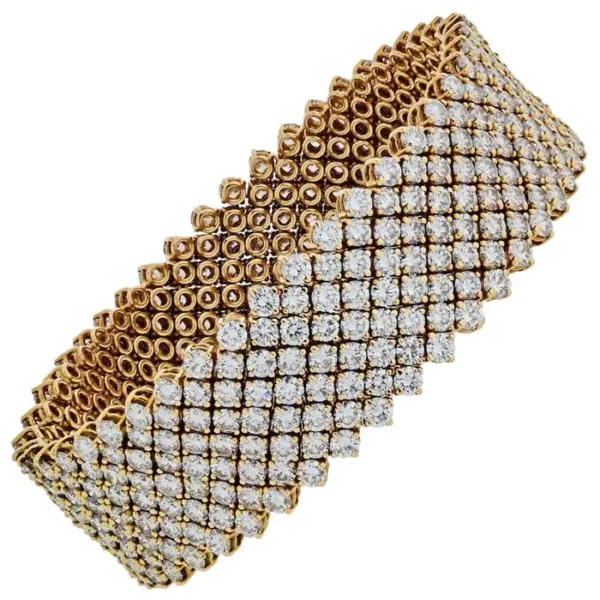Asprey 27 Carat 18 Karat Yellow Gold Flexible Round Cut Diamond Bracelet.