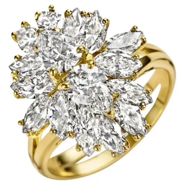 Asprey London 18kt. Yellow Gold Ring With 3.23 ct. Pear & Marquise Cut Diamonds.